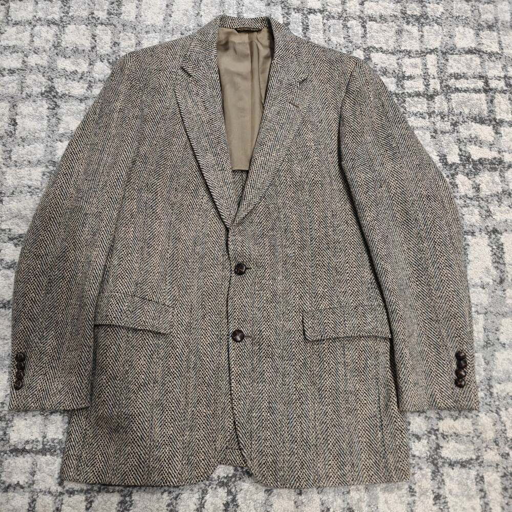 Vintage Harris Tweed Wool Herringbone Blazer Jacket Mens 40L 42L Gant 2-Button